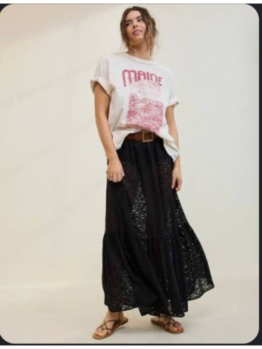 Aerie Tiered Lace Maxi Skirt Black Semi Sheer M Boho Beach Festival